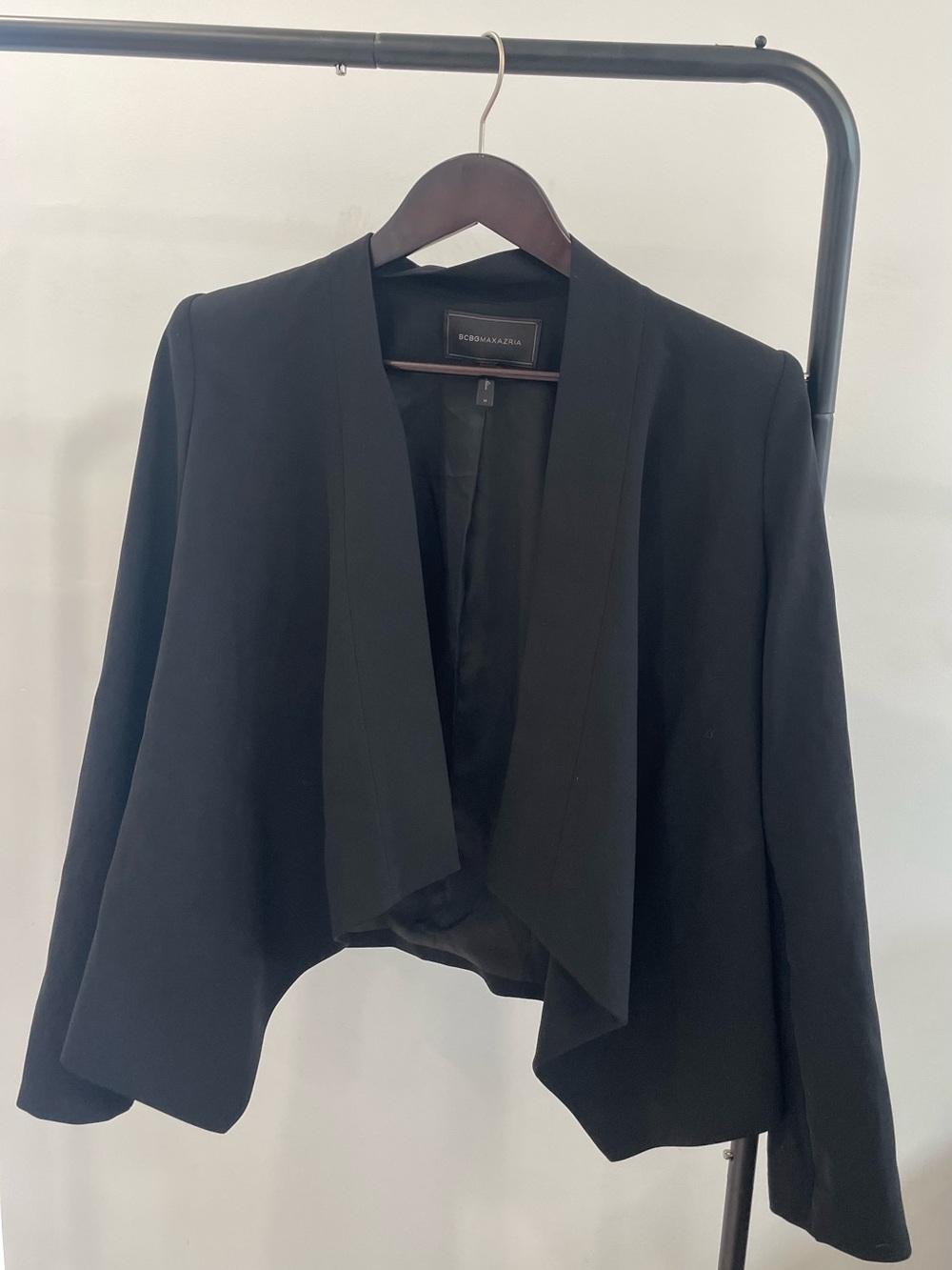 BCBGMaxAzria Black Draped Open-Front Blazer